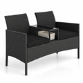 Airfind Patio Loveseat with Built-in Table for Backyard Porch, 400 lbs Capacity, PE Rattan Metal Polyester Sponge Tempered Glass Frame, Black
