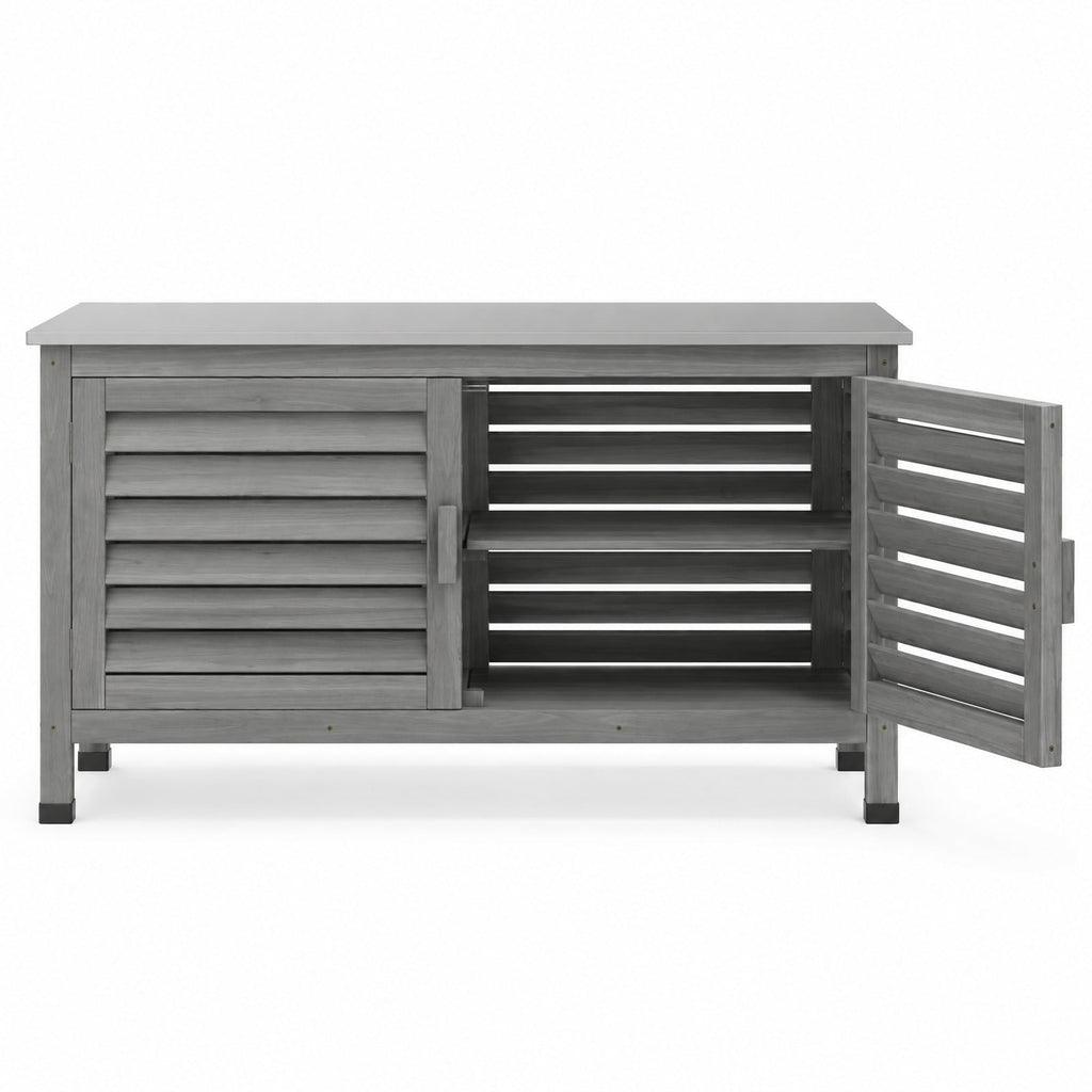 Airfind Patio Storage Cabinet with Stainless Steel Countertop and L-Shaped Shelf for Garden, 66 lbs Capacity, Fir Wood Stainless Steel Rubber Frame