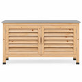 Airfind Patio Storage Cabinet with Stainless Steel Countertop and L-Shaped Shelf for Garden, 66 lbs Capacity, Fir Wood Stainless Steel Rubber Frame