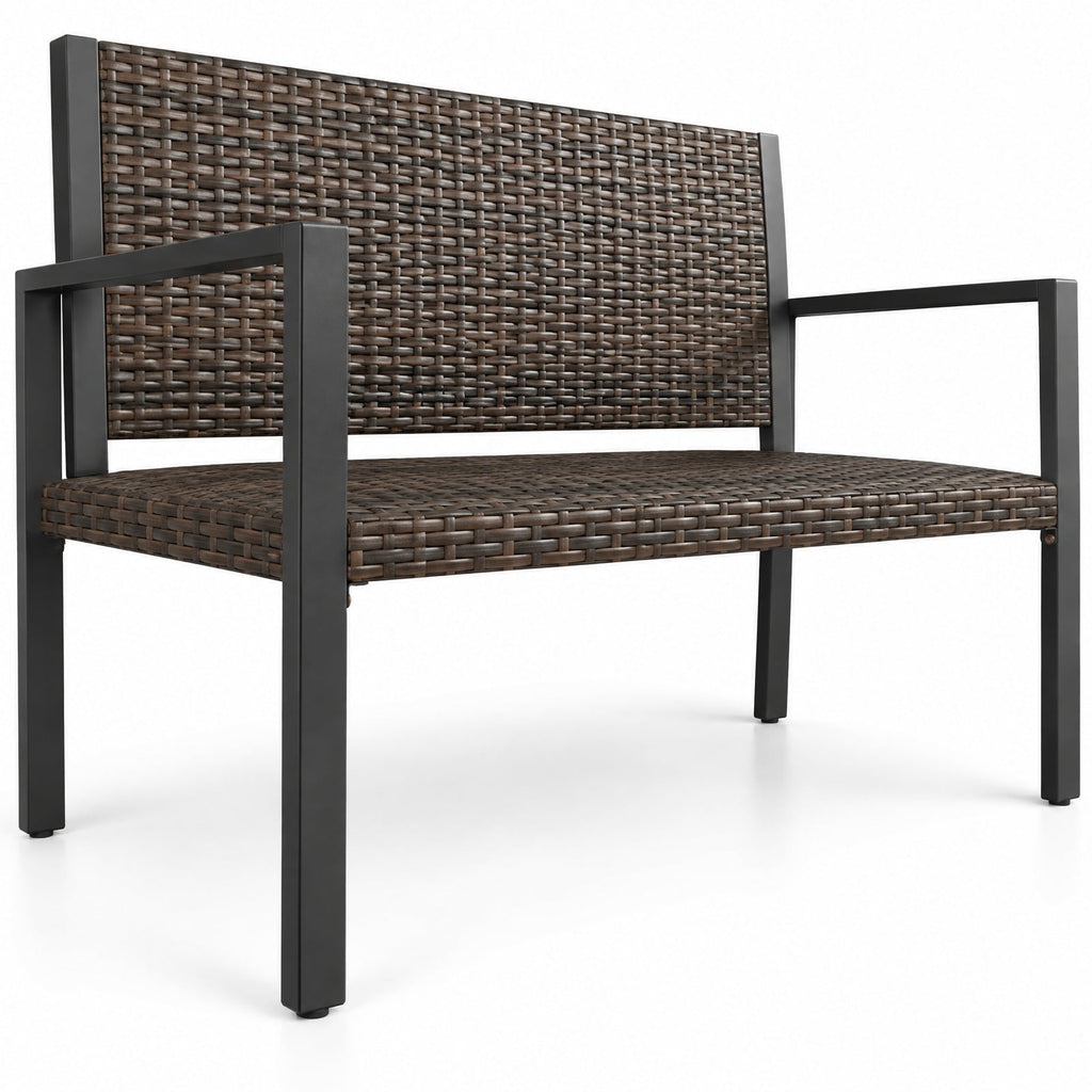 Airfind Patio Sun-Proof Rattan Loveseat with Soft Sponge Seat, 800 lbs Capacity, PE Rattan Metal Sponge Frame, 43 x 22 x 33 Footprint, Brown