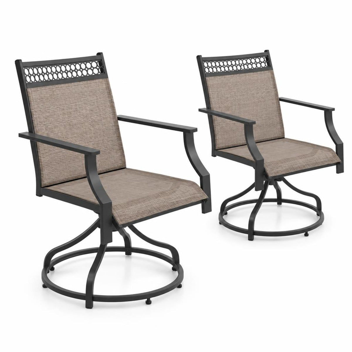 Airfind Patio Swivel Dining Chairs Set of 2 with Heavy-duty Metal Frame and Armrests, Chair 400 lbs Capacity, Fabric Metal PP Frame, Brown