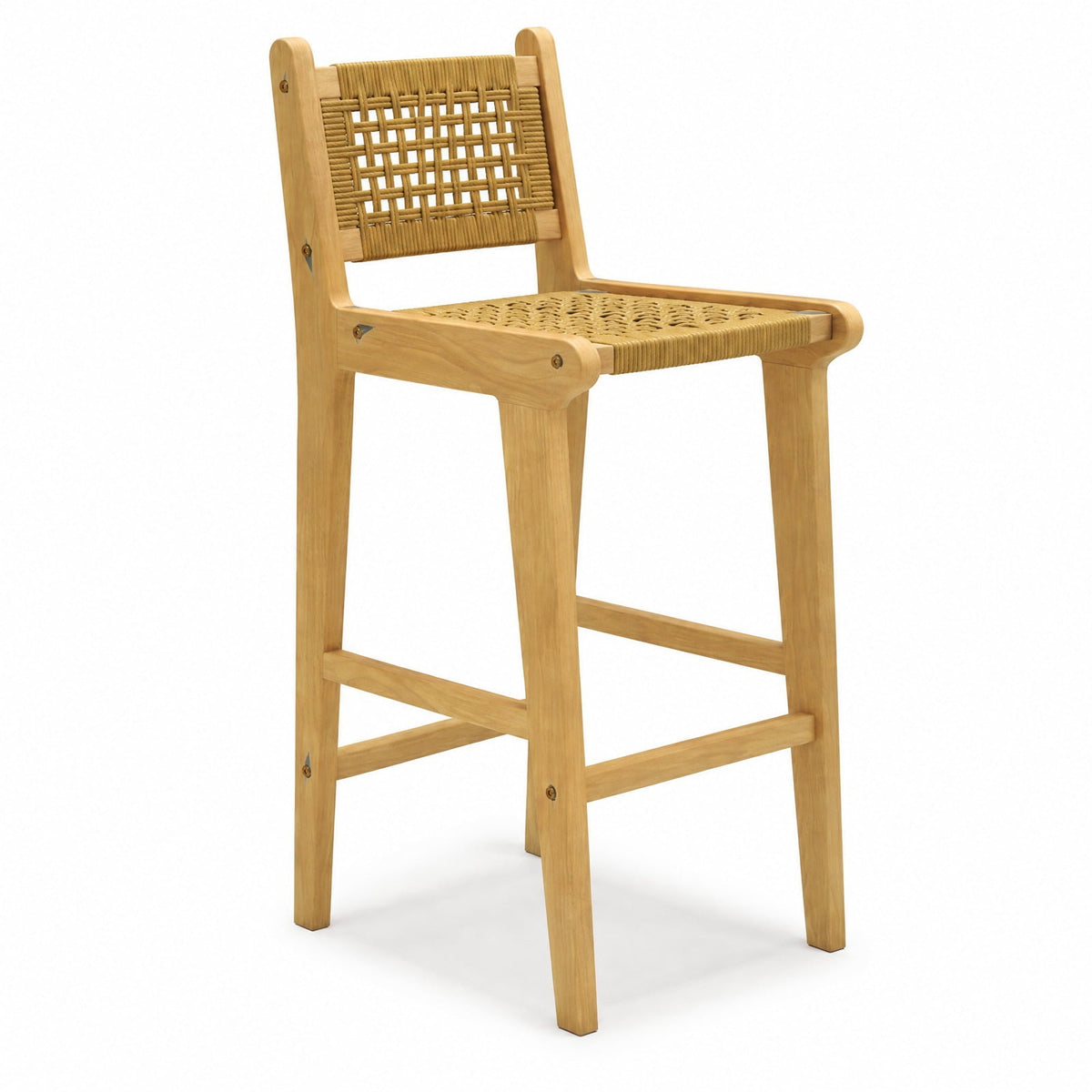 Airfind Patio Teak Wood Bar Stool with Rattan Backrest and Seat, Bar Stool 350 lbs Capacity, Teak Wood PE Rattan Frame, 16 x 19.5 x 40 Footprint