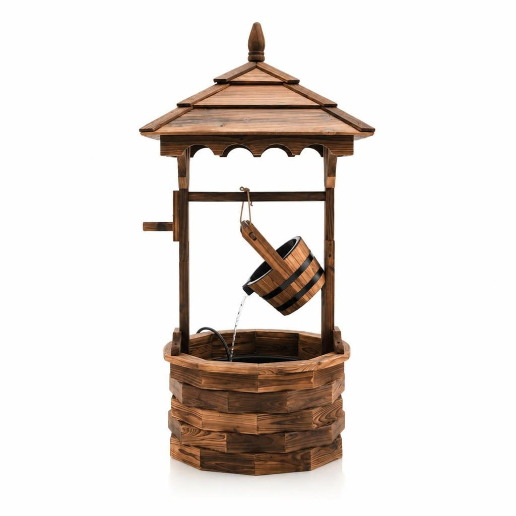 Airfind Patio Wooden Water Fountain with Electric Pump, Fir Wood, 22.5 Inch X 22.5 Inch X 48.5 Inch (l X W X H) Water Bucket for Convenient Everyday Use, Brown