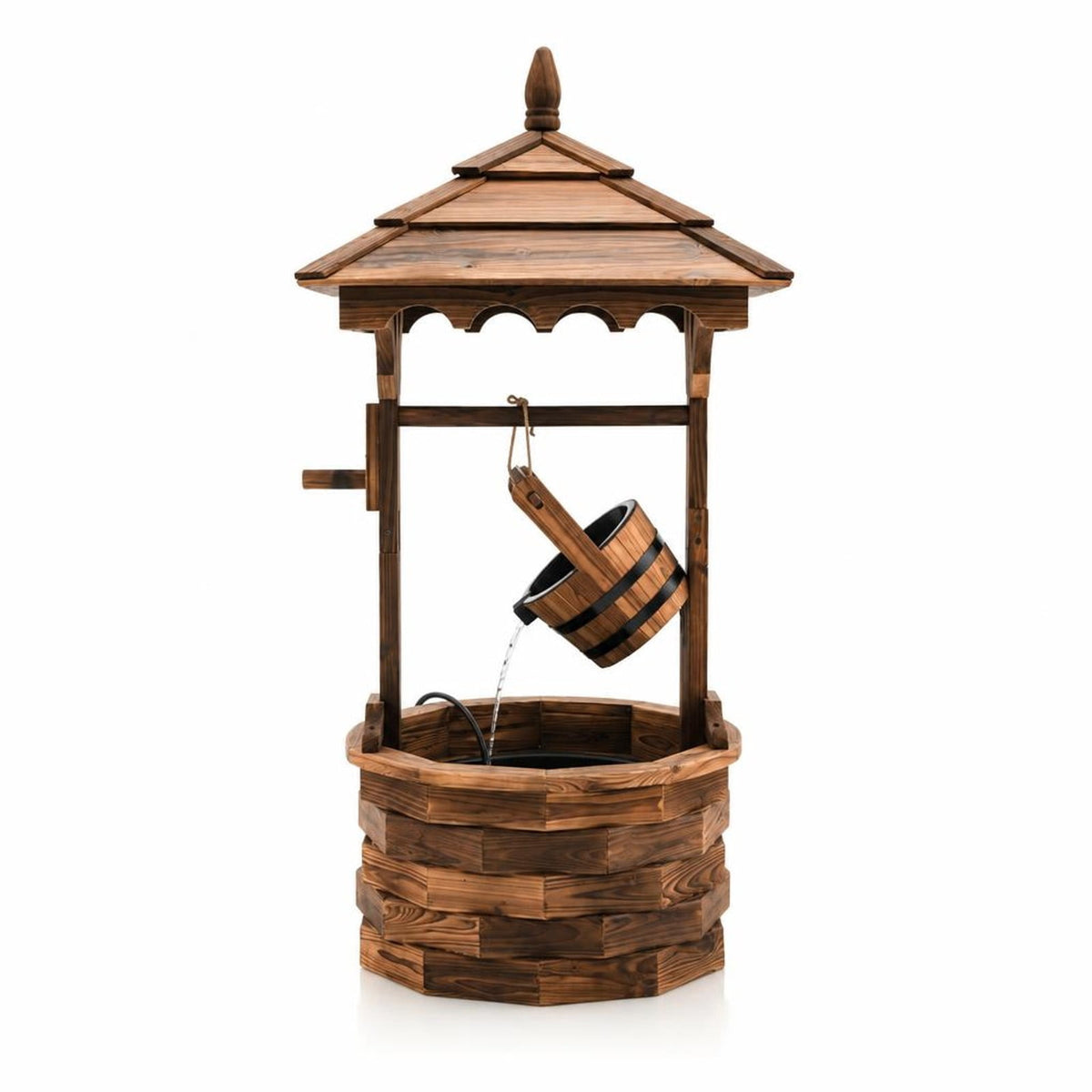 Airfind Patio Wooden Water Fountain with Electric Pump, Fir Wood, 22.5 Inch X 22.5 Inch X 48.5 Inch (l X W X H) Water Bucket for Convenient Everyday Use, Brown