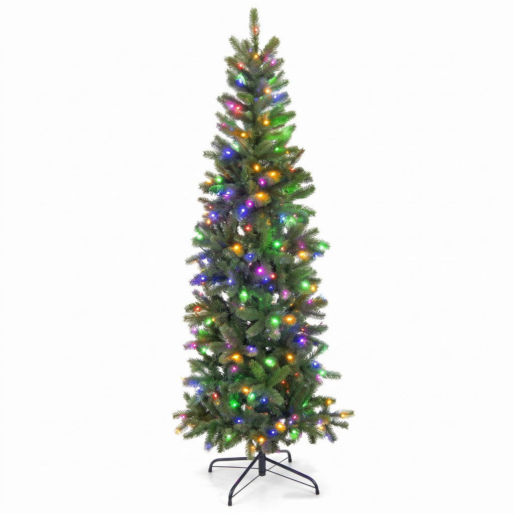 Airfind Pencil Christmas Tree with 180 Warm White and Multi, PVC PE Metal Tree Height 5ft Tree Width 2ft Frame, White