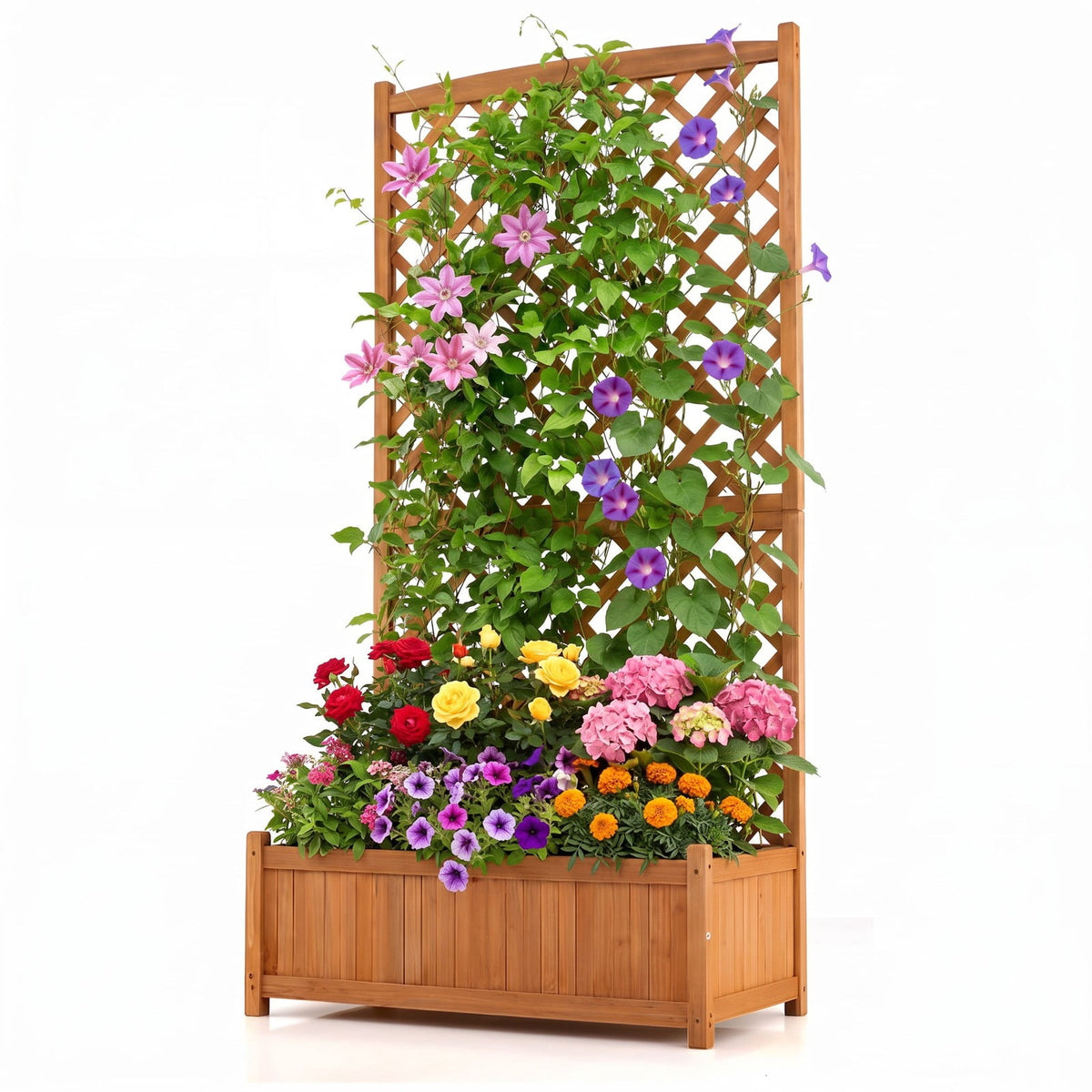 Airfind Planter Raised Bed with Trellis for Plant Flower Climbing, 66 lbs Capacity, Fir wood metal Frame, Orange