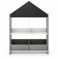 Airfind Playhouse Kids Bookshelf with Chalkboard and Whiteboard for 3-6 Years, MDF Metal Fabric Frame, Gray