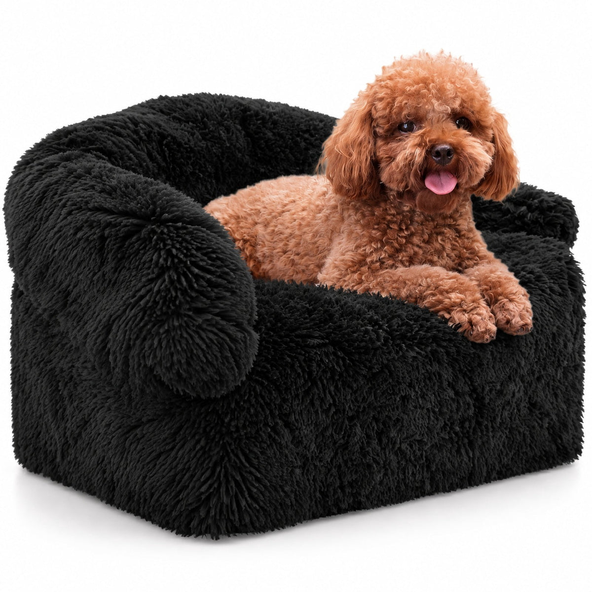 Airfind Plush Calming Dog Couch Bed with Anti-Slip Bottom, S-Size Dog Bed 40 x 35 x 6.5 Footprint, Black