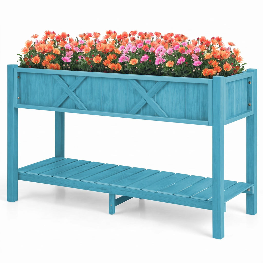 Airfind Poly Wood Elevated Planter Box with Legs Storage Shelf Drainage Holes, HIPS Frame, 47 x 18 x 29 (L x W x H) Interior Footprint, Blue