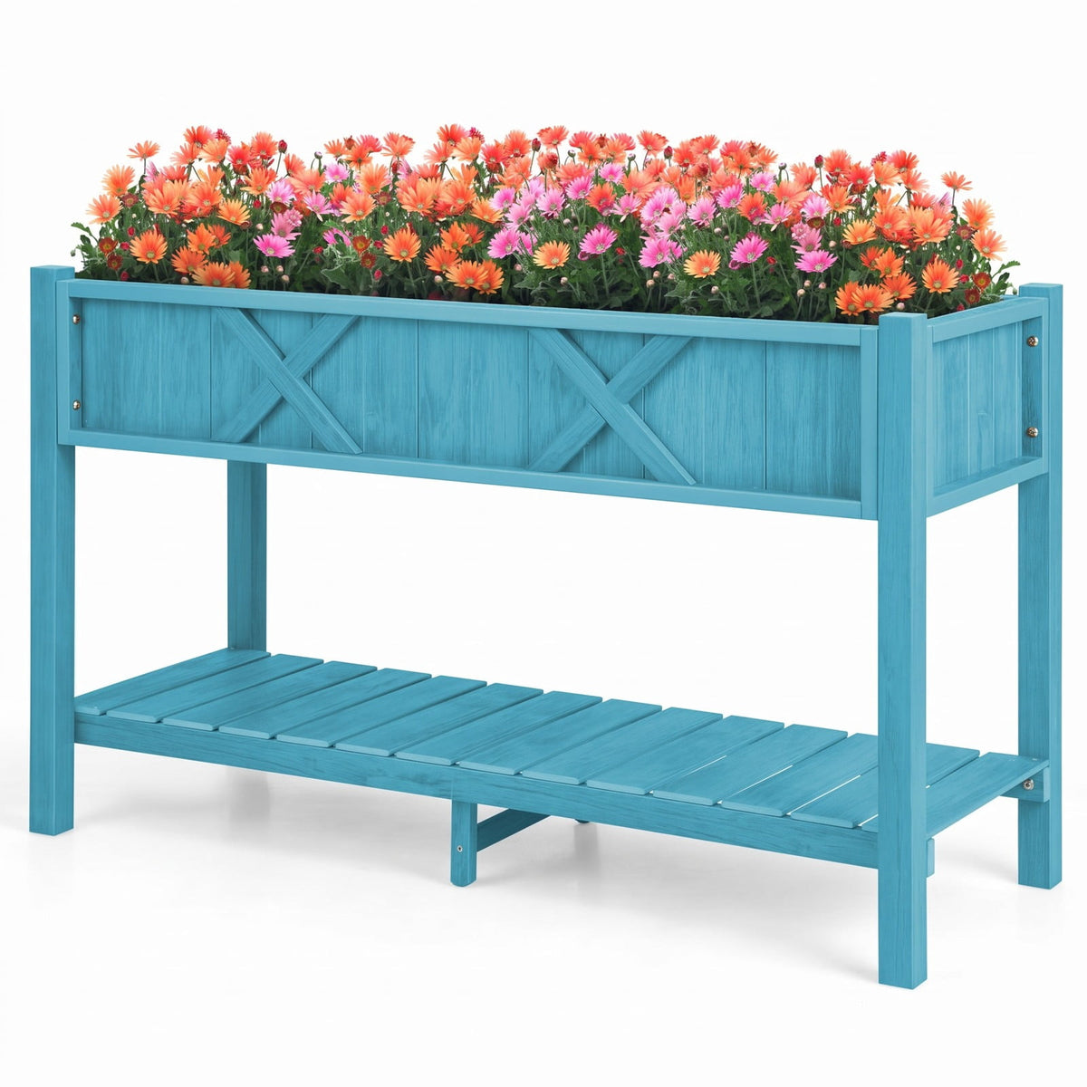 Airfind Poly Wood Elevated Planter Box with Legs Storage Shelf Drainage Holes, HIPS Frame, 47 x 18 x 29 (L x W x H) Interior Footprint, Blue