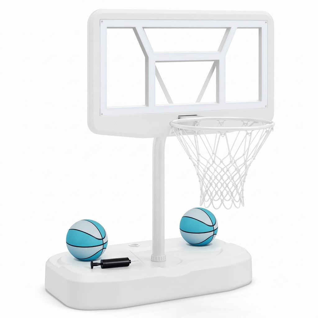 Airfind Pool Basketball Hoop Set with 2 Balls and Inflation Pump, Poolside Water Basketball Game with Weighted Fillable Base and Shatterproof Backboard for, White