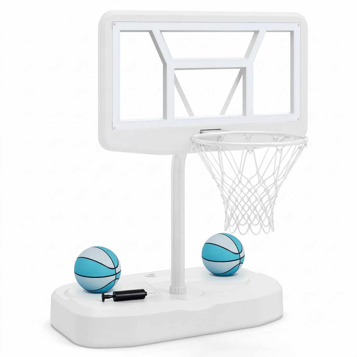 Airfind Pool Basketball Hoop Set with 2 Balls and Inflation Pump, Poolside Water Basketball Game with Weighted Fillable Base and Shatterproof Backboard for, White