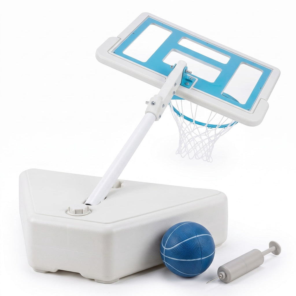 Airfind Poolside Basketball Hoop System, Adjustable Height Pool Basketball Set with 2 Water Balls and Pump, Metal PC Backboard for Swimming Pool Outdoor Family, Blue