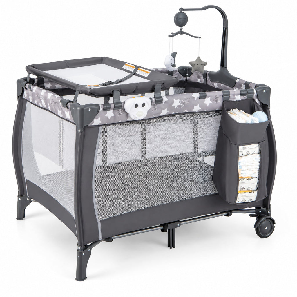 Airfind Portable Baby Playard with Changing Table Bassinet and Music Box, Oxford Cloth Sponge Iron PP Basic Baby Playard Frame, for 0-3 years old