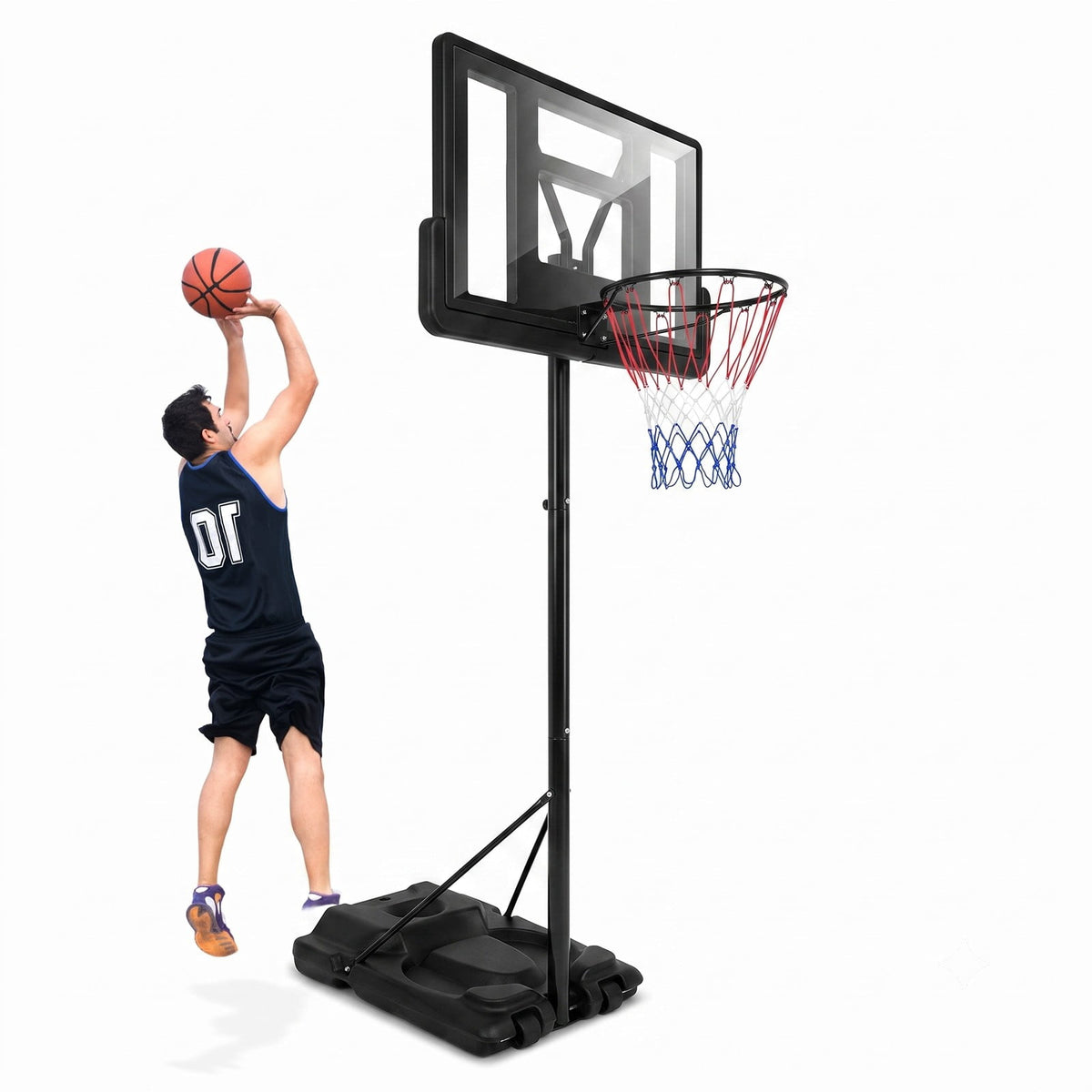 Airfind Portable Basketball Hoop, Height Adjustable 8.5-10 ft Shatterproof Backboard System with Wheels and 2 Nets for Indoor Outdoor Kids Adults Driveway, Black