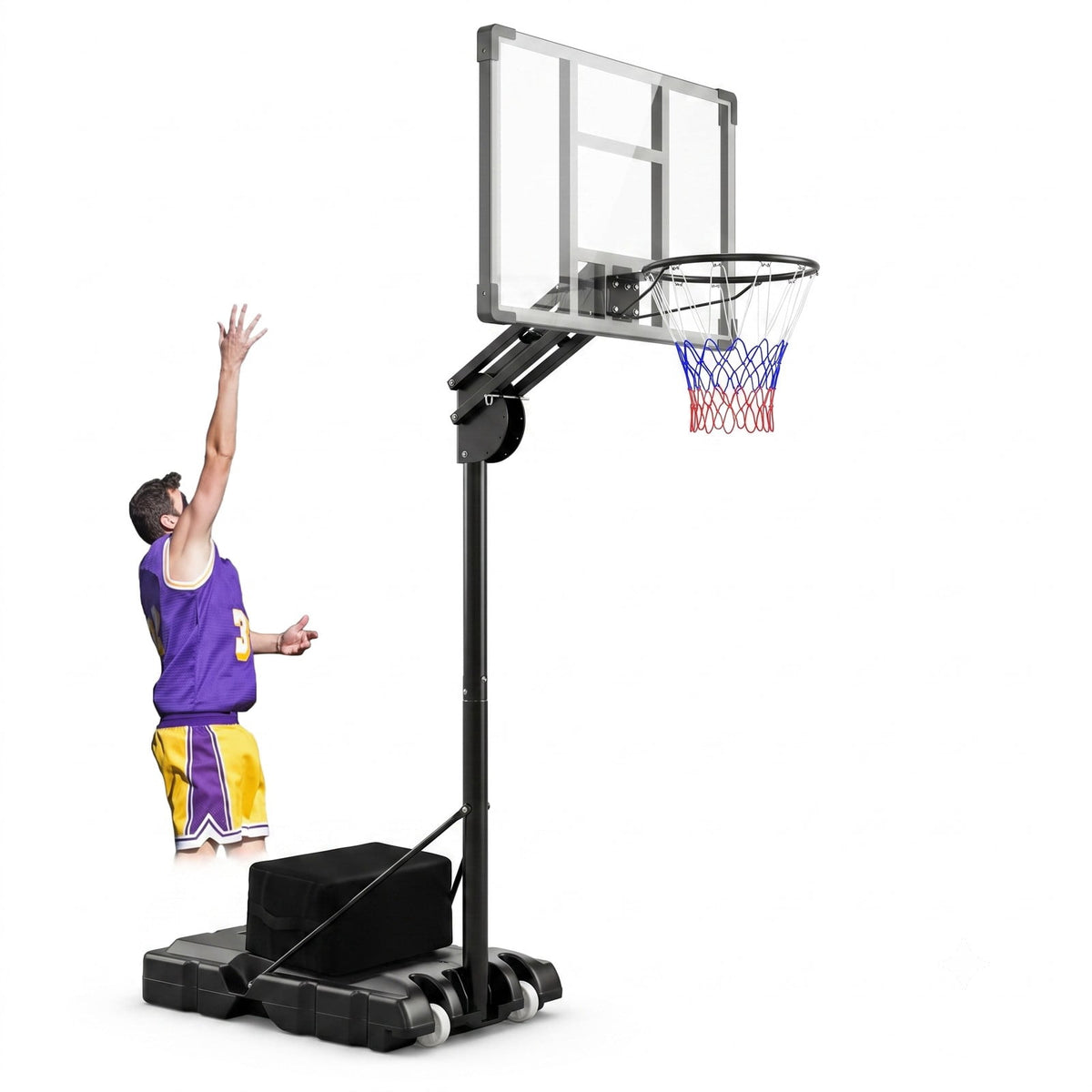 Airfind Portable Basketball Hoop System, 4.9-10 FT Height Adjustable Basketball Goal with Shatterproof Backboard, Fillable Base Weight Bag, 2 Wheels for Kids, Black