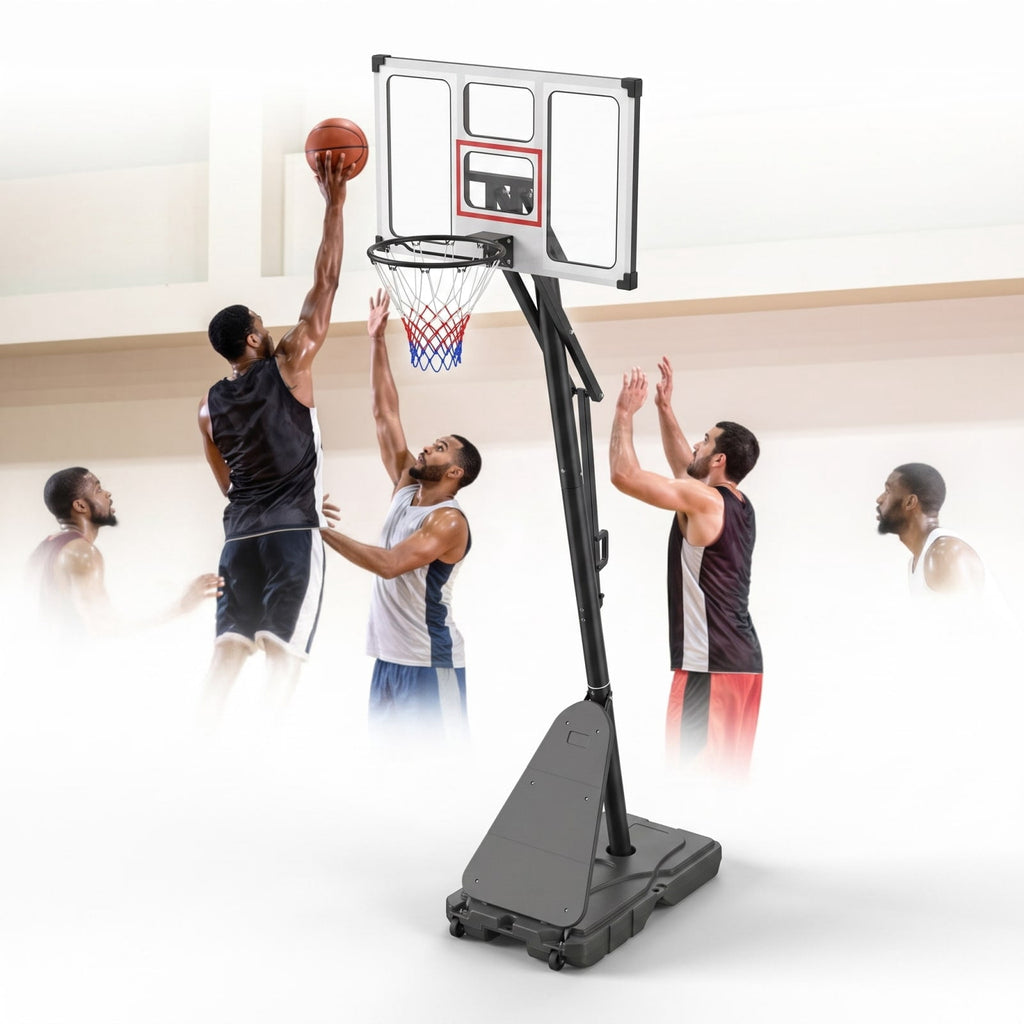 Airfind Portable Basketball Hoop with 4.9 to 10 Foot Adjustable Height Shatterproof PC Backboard Rebounder and Ball Storage for Backyard, Black
