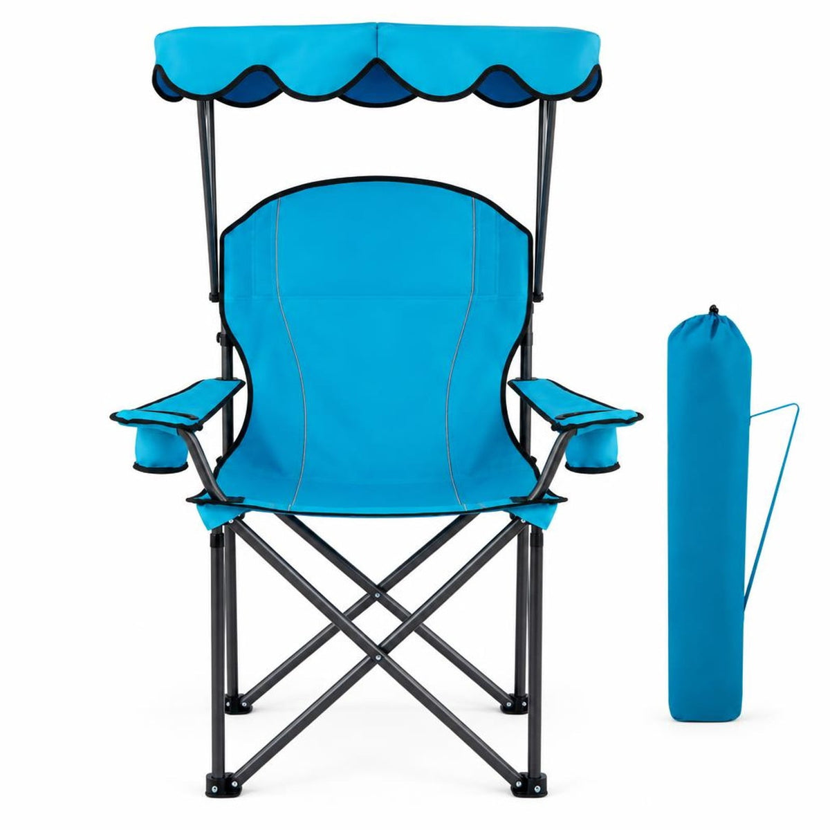 Airfind Portable Folding Beach Canopy Chair with Cup Holders, 265 lbs Capacity, Steel tubes Frame, 38 x 26.5 x 51 Footprint, Light Blue