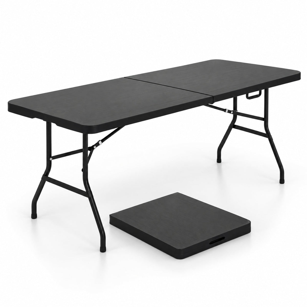 Airfind Portable Folding Camping Table with Carrying Handle, 330 lbs Capacity, HDPE Steel Expanded Frame, 71 x 29 x 29 Footprint, Black