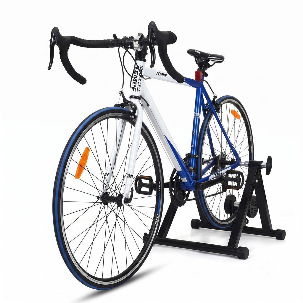 Airfind Portable Folding Steel Bike Trainer Stand, Indoor Exercise Cycling Training Frame with Front Wheel Riser Block and Quick Release for 26-28 Inch Wheels, Black
