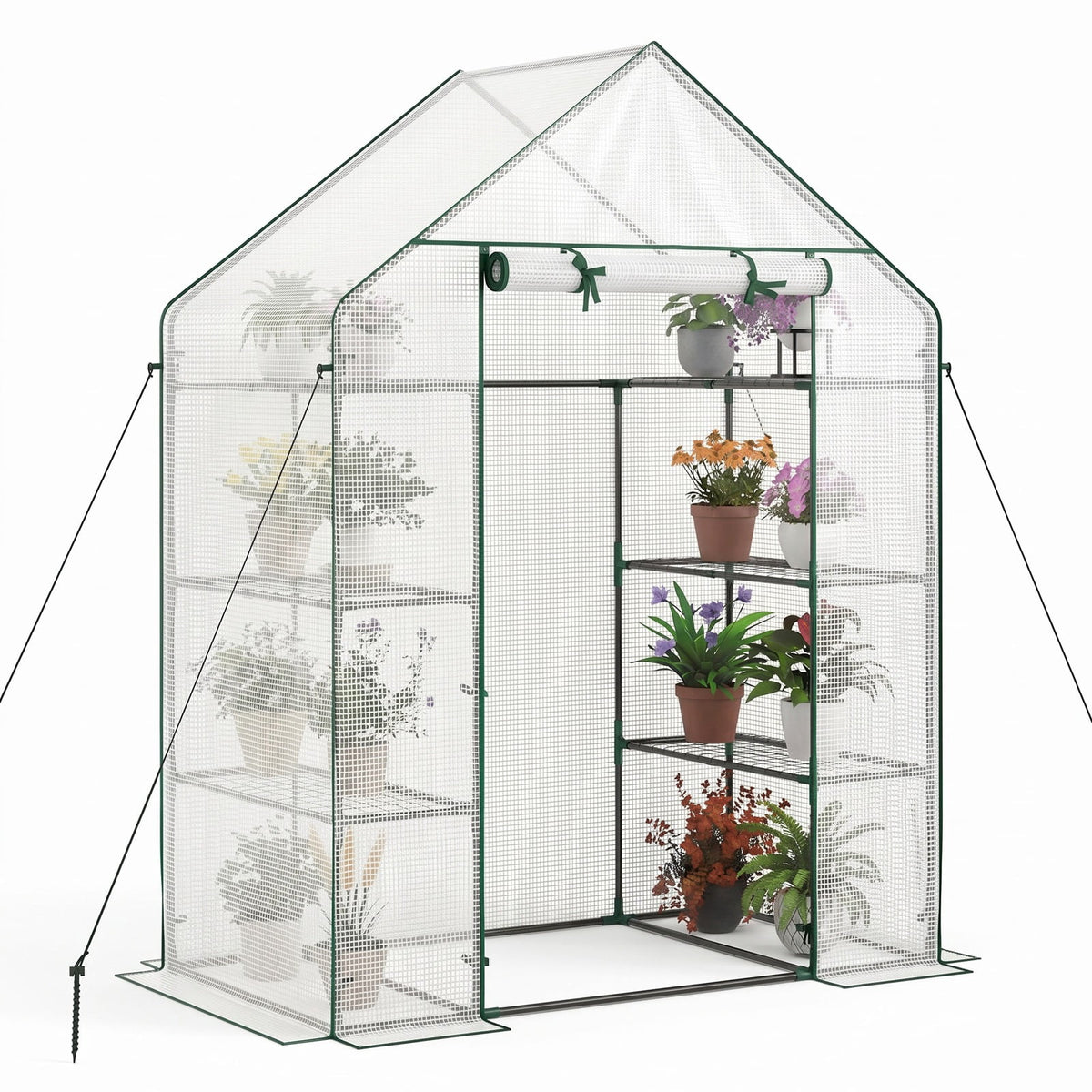 Airfind Portable Walk-in Greenhouse with 3 Tiers and 6 Shelves, PE Frame, 56 x 28 x 76 Footprint, White
