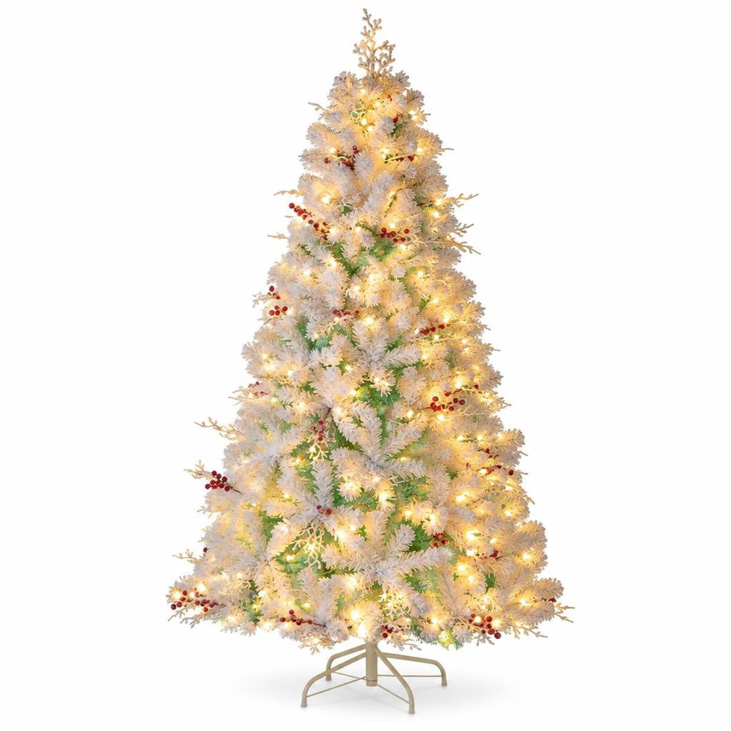 Airfind Pre-Lit Artificial Christmas Tree with Snow Flocked Branch Tips, PVC PE Metal Frame, 3.8 x 6 ft Footprint, White+Lake Blue