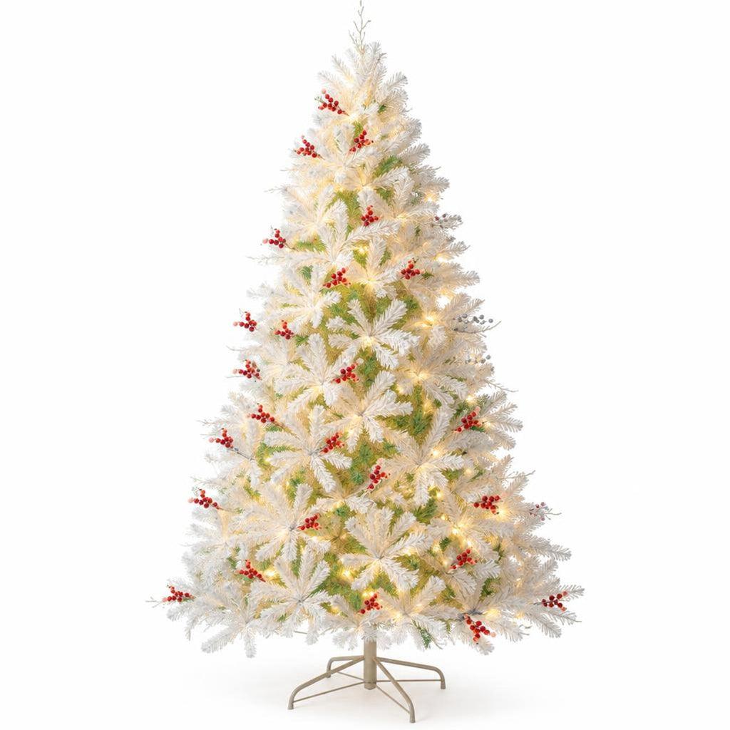 Airfind Pre-Lit Artificial Christmas Tree with Snow Flocked Branch Tips, PVC PE Metal Frame, 3.8 x 6 ft Footprint, White+Lake Blue