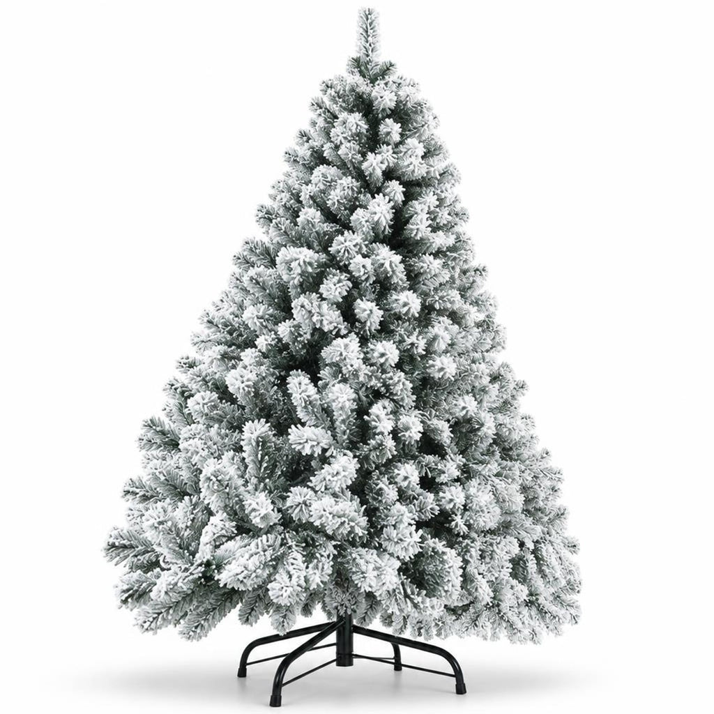 Airfind Pre-Lit Premium Snow Flocked Hinged Artificial Christmas Tree-7.5 ft, White and Green, True-to-life appearance with wintry flocking