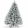 Airfind Pre-Lit Premium Snow Flocked Hinged Artificial Christmas Tree-7.5 ft, White and Green, True-to-life appearance with wintry flocking