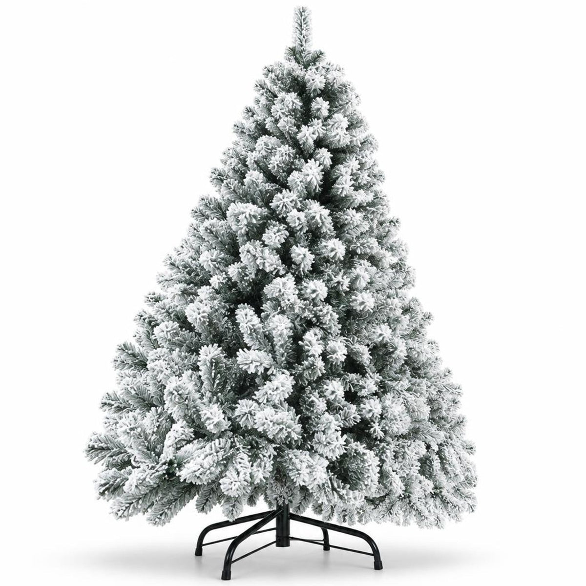 Airfind Pre-Lit Premium Snow Flocked Hinged Artificial Christmas Tree-7.5 ft, White and Green, True-to-life appearance with wintry flocking