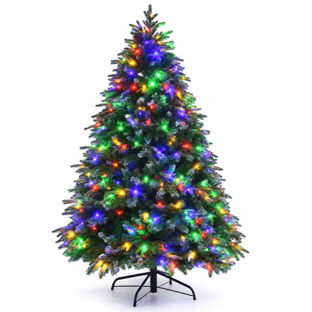 Airfind Pre-Lit Snowy Christmas Hinged Tree with Flash Modes and Multi-Color Lights-5 ft, PE PVC iron Height: 5 ft Base: 3.3 ft Frame, Green