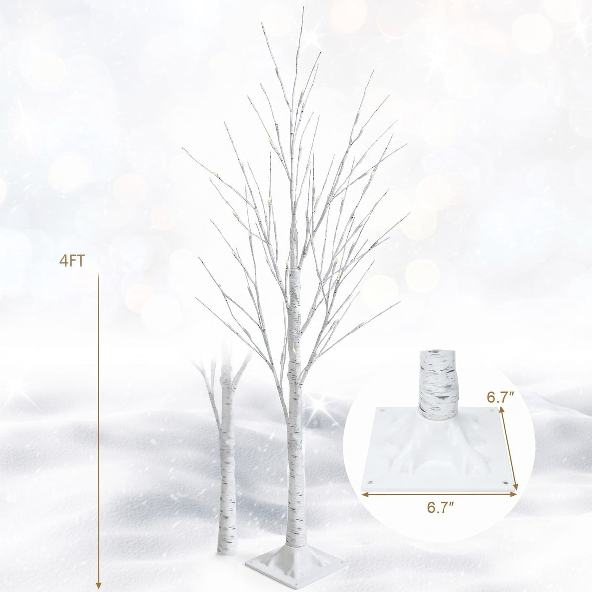 Airfind Pre-lit White Twig Birch Tree for Christmas Holiday with LED Lights-4 ft, metal plastic Height: 4/5/6 ft Frame, White