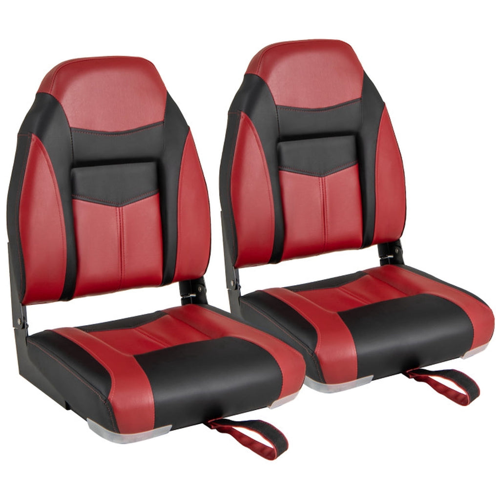 Airfind Folding Boat Seats with High Back Ergonomic Support and Waterproof Cushion for Fishing and Pontoon Boats with Aluminum Hinges, Red