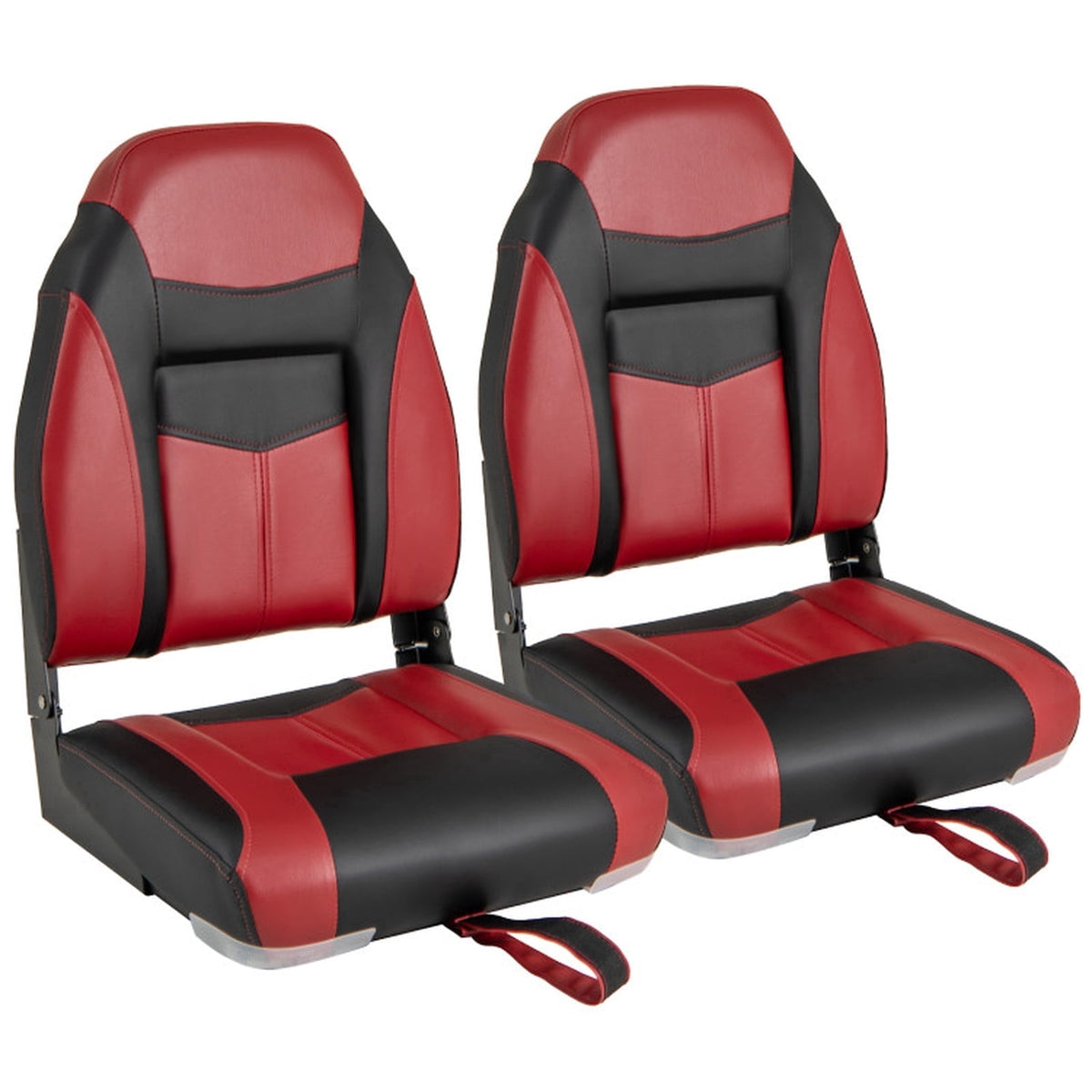 Airfind Folding Boat Seats with High Back Ergonomic Support and Waterproof Cushion for Fishing and Pontoon Boats with Aluminum Hinges, Red