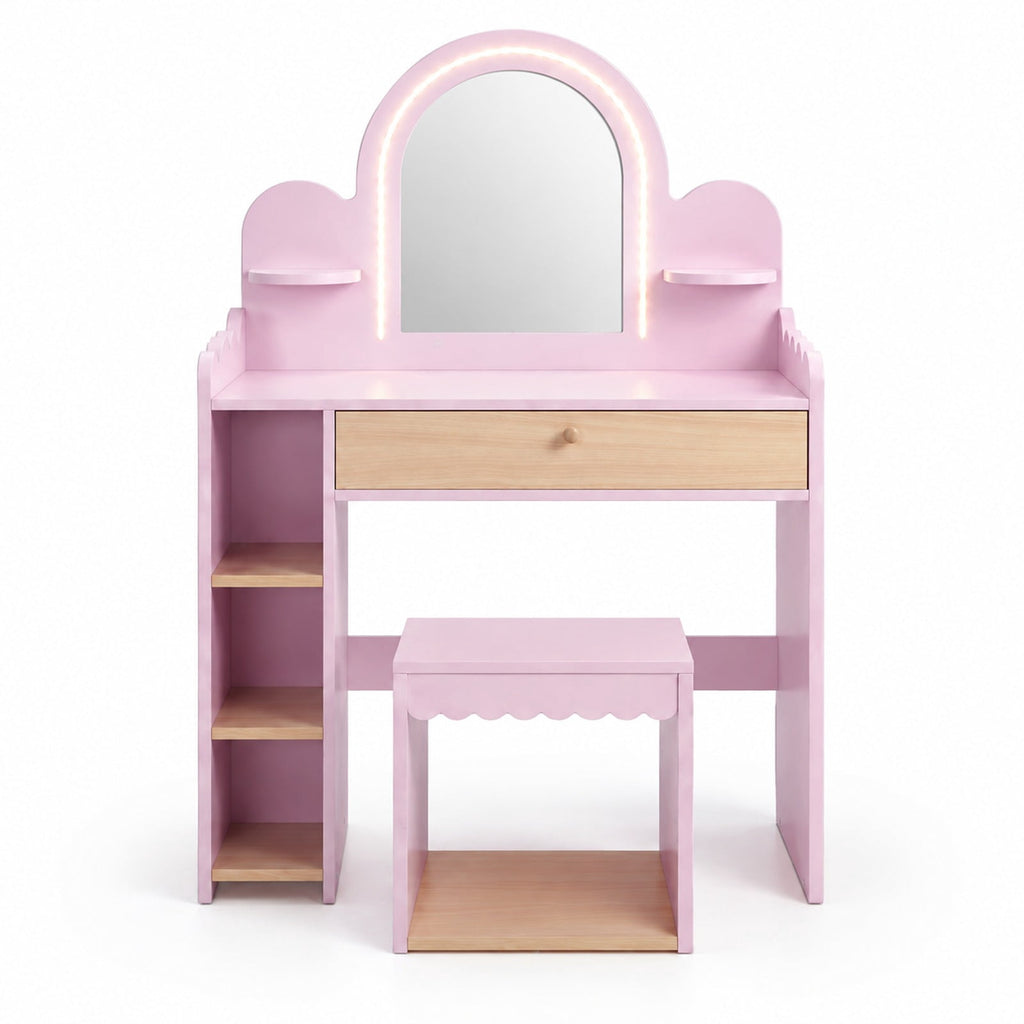 Airfind Pretend Personal Dressing Table Set with 2 Small Shelves and Compartments, 90 Lbs Capacity, Engineered Wood, for 3 and Years Old, Pink