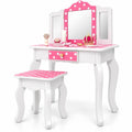 Airfind Princess Pretend Play Makeup Dressing Table with Cute Polka Dot Print, 66 lbs Capacity, MDF Acrylic Frame, for 3-7 Years Old, Pink