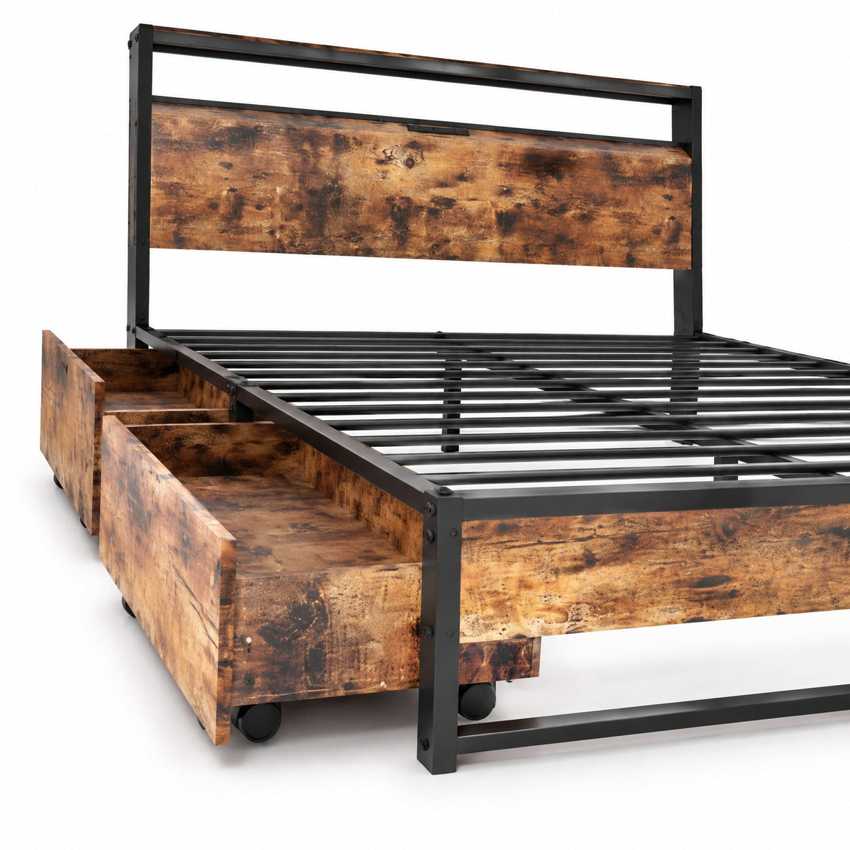 Airfind Queen Size Bed Frame with 2-Tier Storage Headboard and Charging Station, 600 lbs Capacity, Metal MDF Frame, 82.5 Inch x 55.5 Inch x 39 Inch Footprint