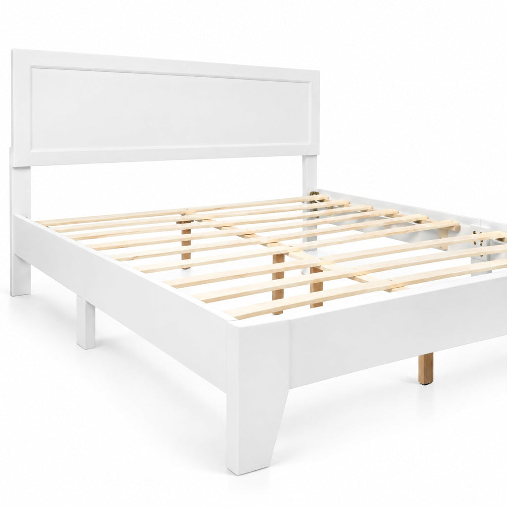 Airfind Queen Size Modern Bed Frame with Headboard, 500 lbs Capacity, Engineered Wood Frame, White, Eye-catching addition to your bedroom