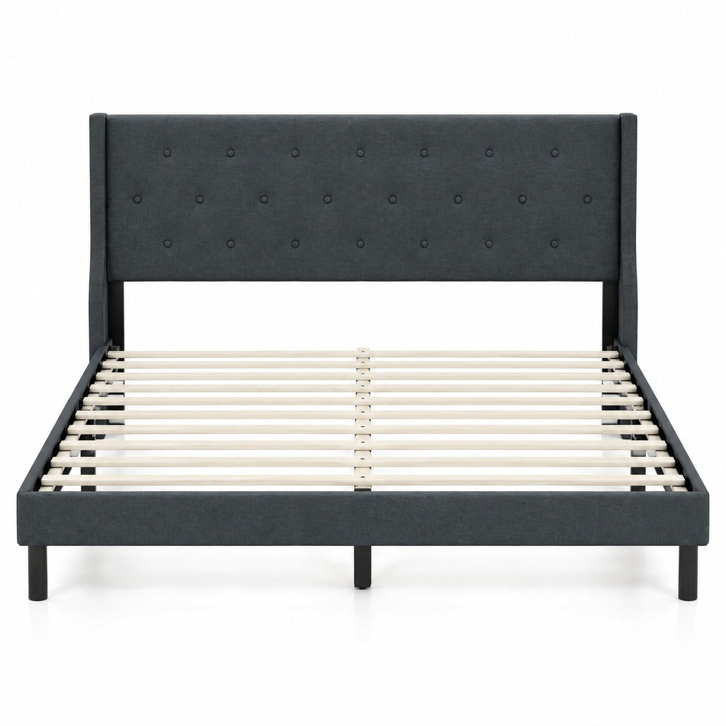 Airfind Queen Size Upholstered Bed Frame with Button Tufted Wingback Headboard and Wooden Slats Support Mattress Foundation, 800 lbs Capacity, Gray