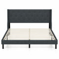 Airfind Queen Size Upholstered Bed Frame with Button Tufted Wingback Headboard and Wooden Slats Support Mattress Foundation, 800 lbs Capacity, Gray