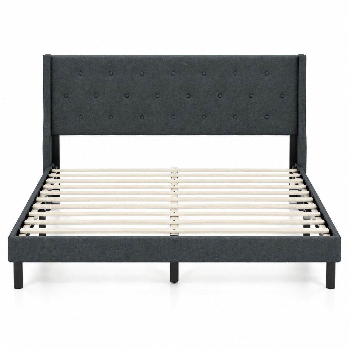 Airfind Queen Size Upholstered Bed Frame with Button Tufted Wingback Headboard and Wooden Slats Support Mattress Foundation, 800 lbs Capacity, Gray