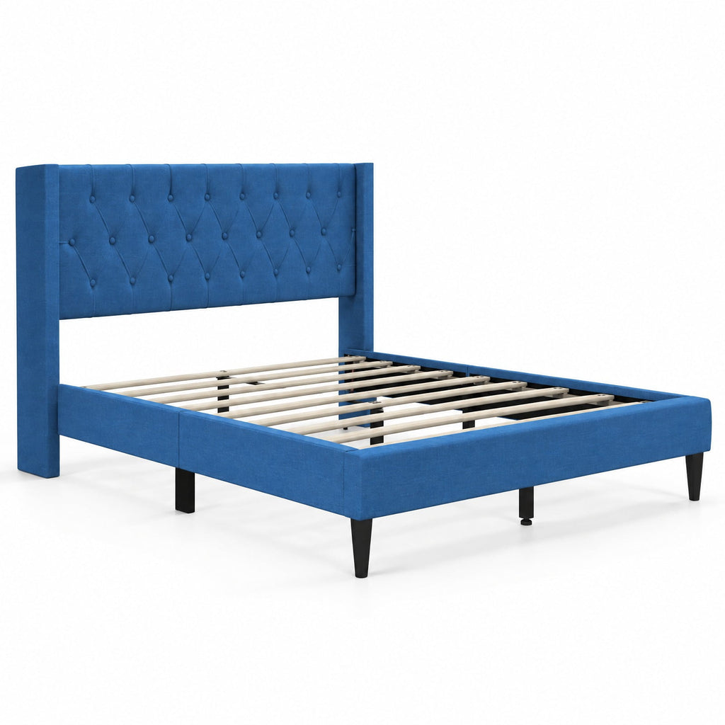 Airfind Queen Size Upholstered Platform Bed with Button Tufted Wingback Headboard, 550 lbs Capacity, Blue