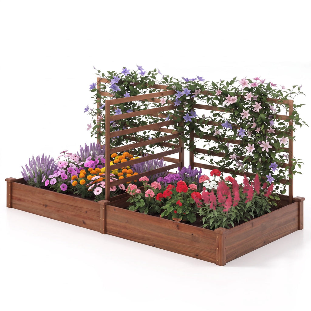 Airfind Raised Garden Bed with 2 Planter Boxes and 3 Trellis, 22 lbs Capacity, Fir Wood Frame, 88 x 45 x 43 (L x W x H) Interior Footprint, Brown