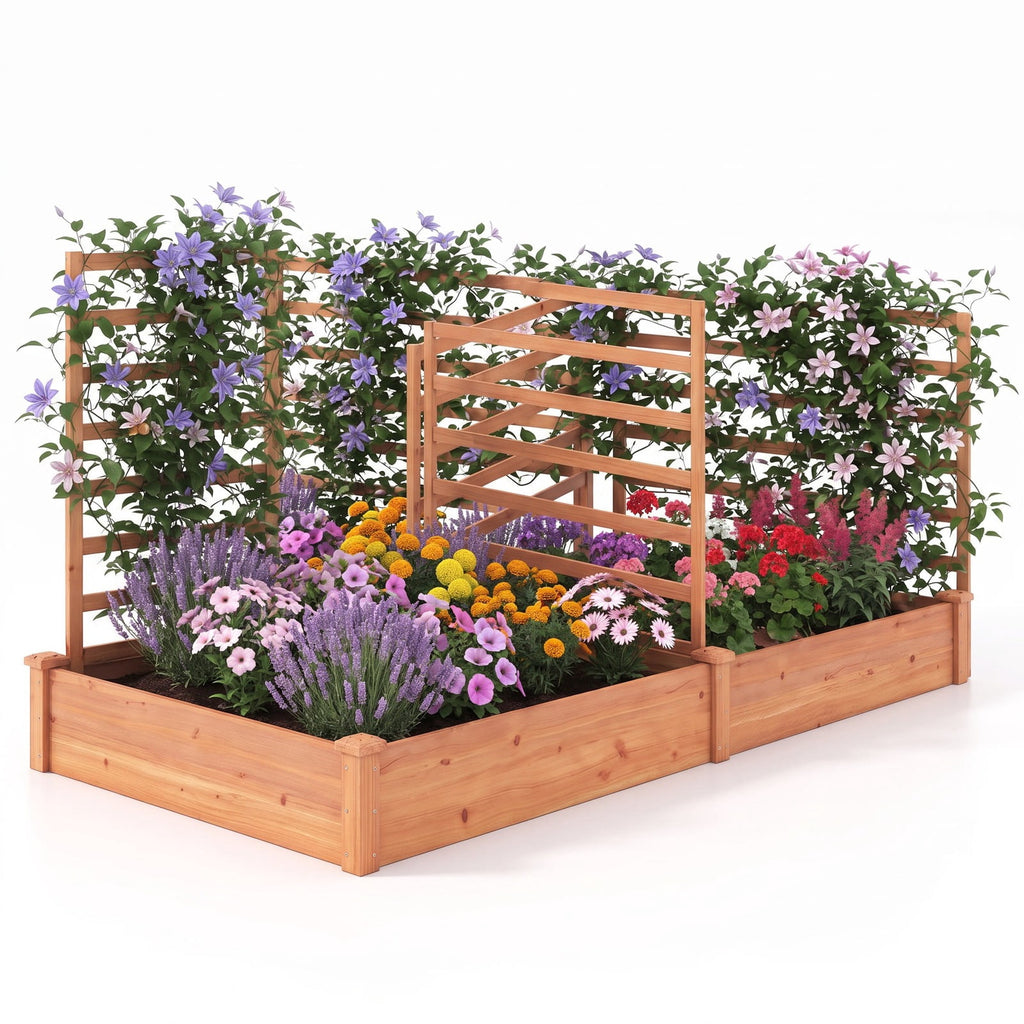 Airfind Raised Garden Bed with 2 Planter Boxes and 3 Trellis, 22 lbs Capacity, Fir Wood Frame, 88 x 45 x 43 (L x W x H) Interior Footprint