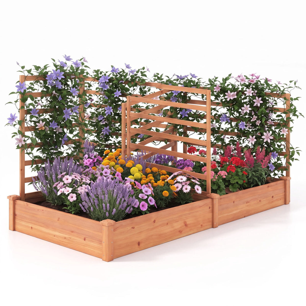 Airfind Raised Garden Bed with 2 Planter Boxes and 3 Trellis, 22 lbs Capacity, Fir Wood Frame, 88 x 45 x 43 (L x W x H) Interior Footprint