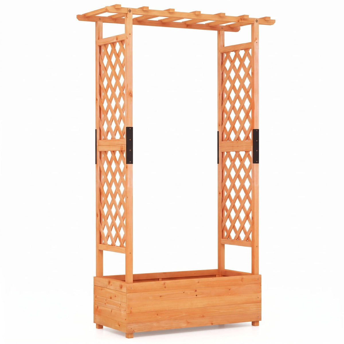 Airfind Raised Garden Bed with Arch Trellis, Fir Wood Frame, 43.5 x 17.5 x 72 (L x W x H) Interior Footprint, Orange