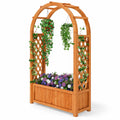 Airfind Raised Garden Bed with Lattice Trellis Ached Roof Wooden Elevated Planter Box, 88 lbs Capacity, Fir Wood Frame, Brown