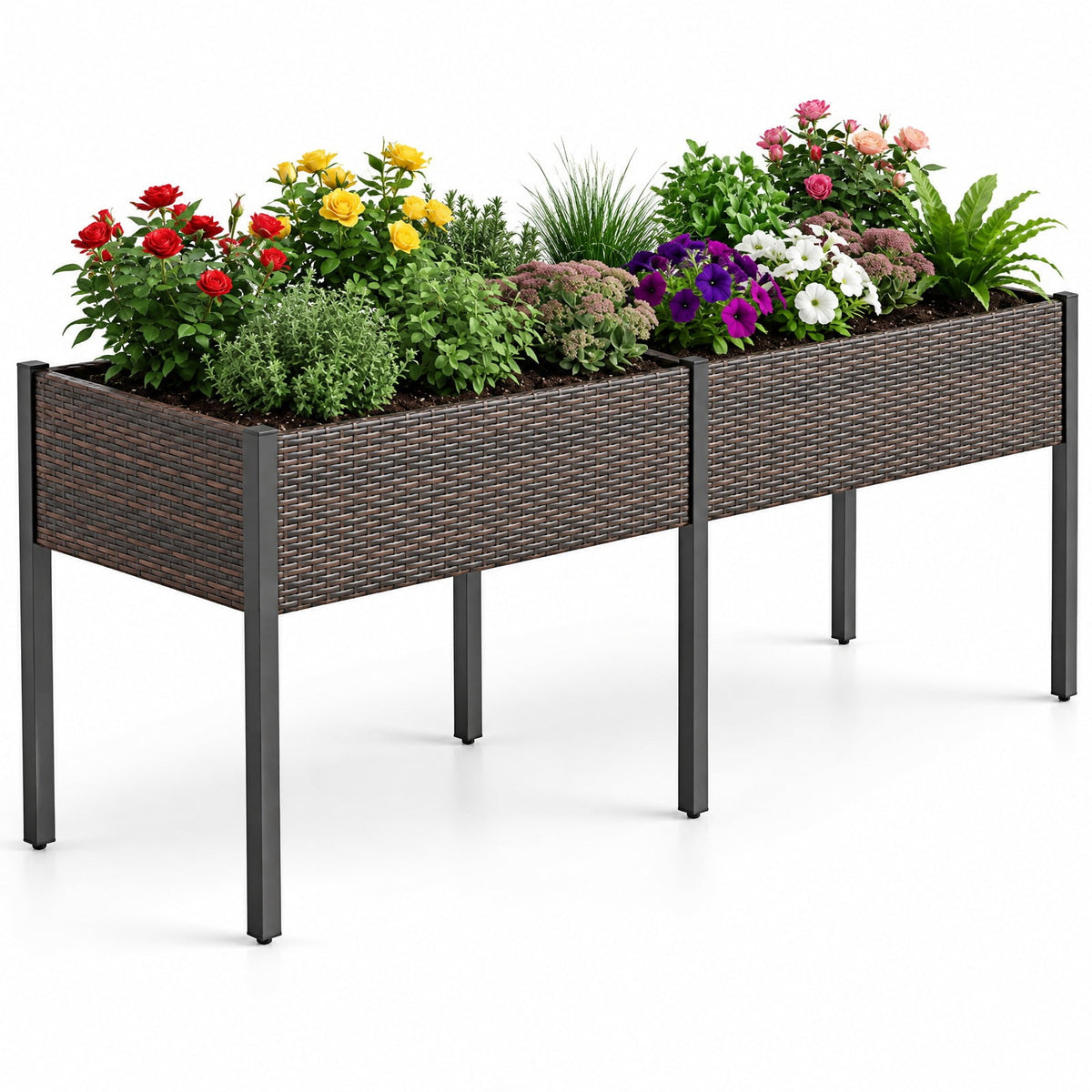 Airfind Raised Garden Bed with Legs and Removable Liner for Vegetables Herbs Patio, Planter 176 lbs Total Capacity, PE Rattan Metal Fabric Frame
