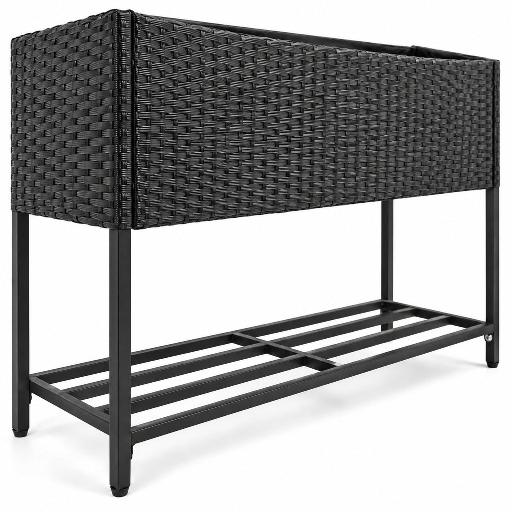 Airfind Raised Wicker Garden Bed with Storage Shelf and Removable Liner, 132 lbs Shelf Capacity, Metal Frame, 40 x 12 x 28 Planter Footprint