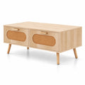Airfind Rattan Coffee Table Mid Century Modern Center Table with 2 Storage Drawers, 132 lbs Capacity, Natural
